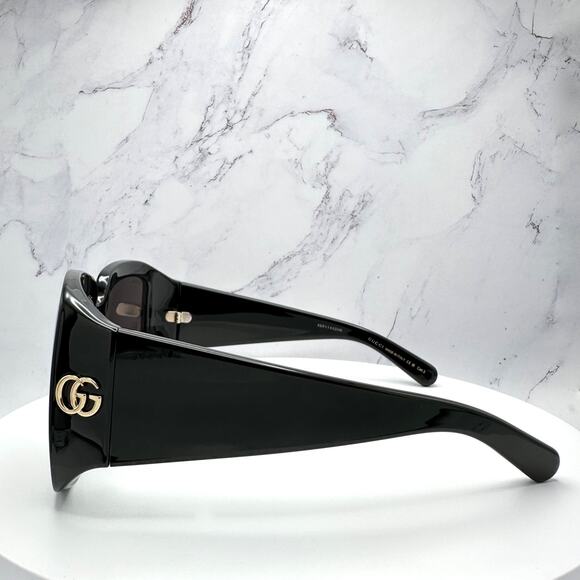 New GUCCI Sunglasses Wrap Square Black Gold Metal GG 55-16-130mm Authentic Gucci - Picture 9 of 15